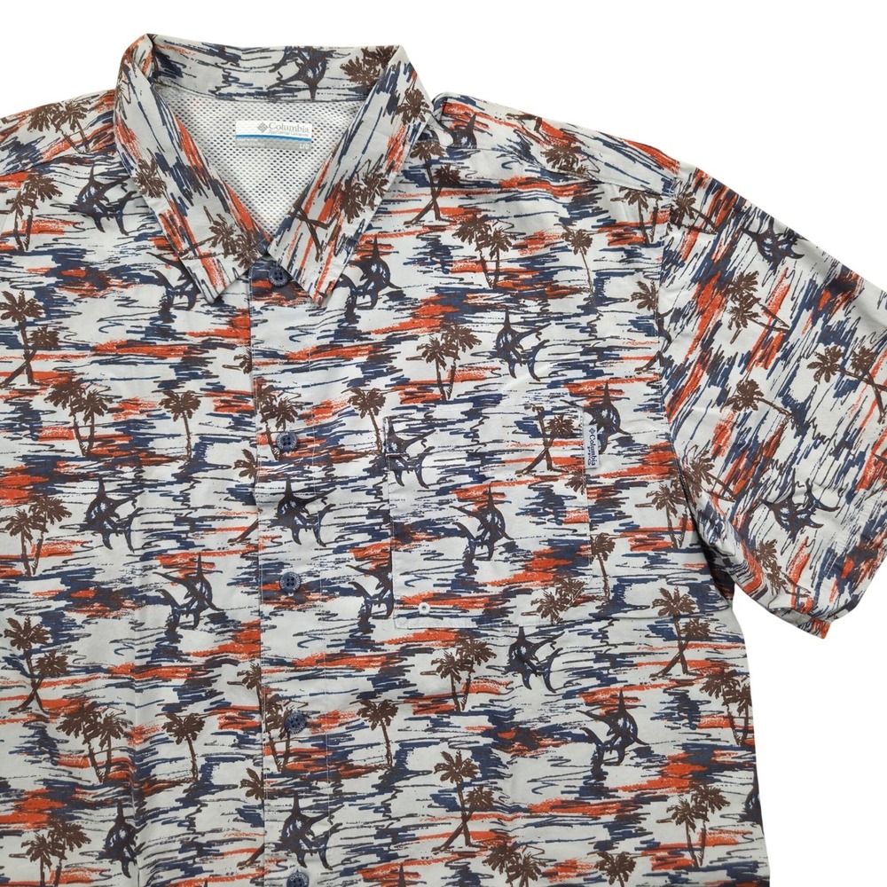 Columbia Trollers Best Short Sleeve‎ PFG Shirt Marlin AOP Cotton Mens Large